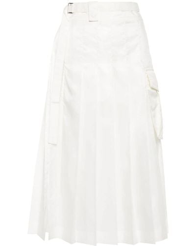 Sacai Pleated Belted Midi Skirt - White
