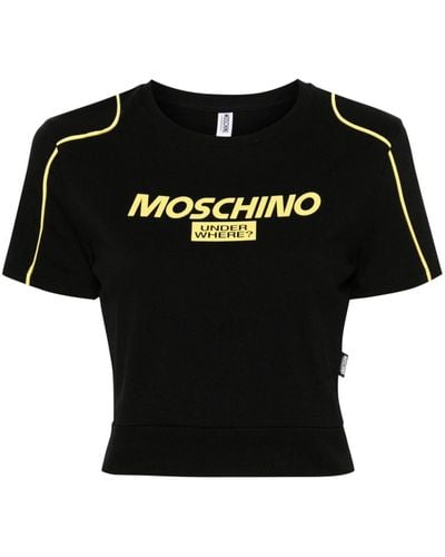 Moschino T-shirt crop à logo imprimé - Noir
