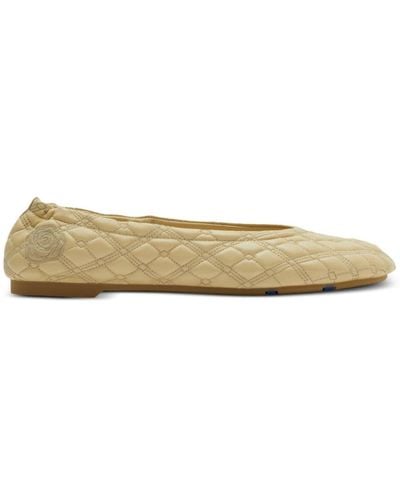 Burberry Quilted Leather Ballerina Shoes - Natural
