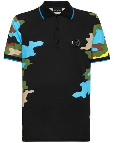 Philipp Plein Camouflage-print Cotton Polo Shirt - Black