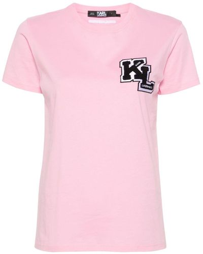 Karl Lagerfeld Logo-patch Cotton T-shirt - Pink