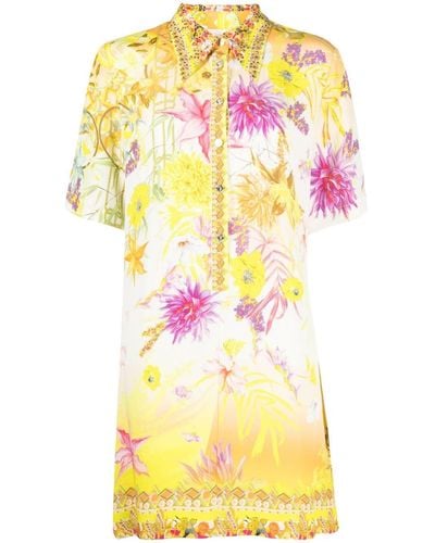 Camilla Floral-print Short-sleeved Silk Dress - Yellow