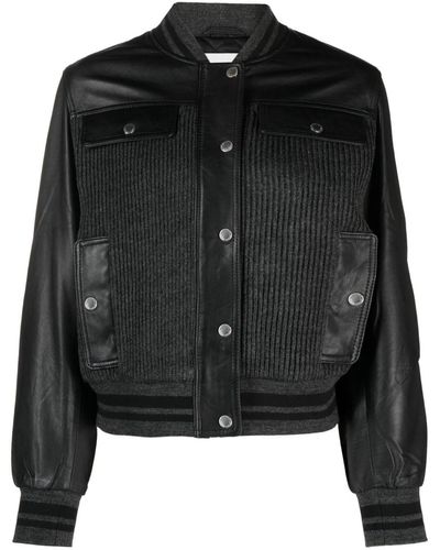 Claudie Pierlot Panelled-design Knitted Leather Jacket - Black