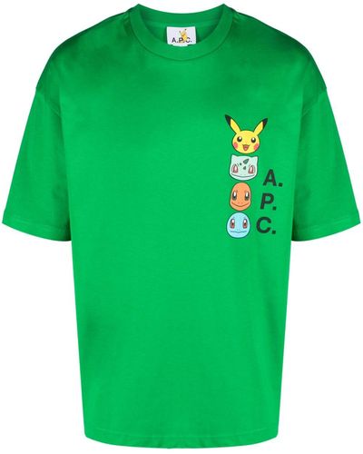 A.P.C. X Pokémon Logo-print Cotton T-shirt - Green