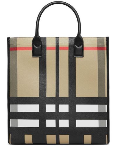 Burberry Exaggerated Check Leather-trim Tote Bag - Natural