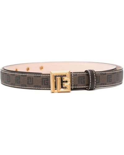 Balmain Logo-buckle Monogram-pattern Belt - Natural