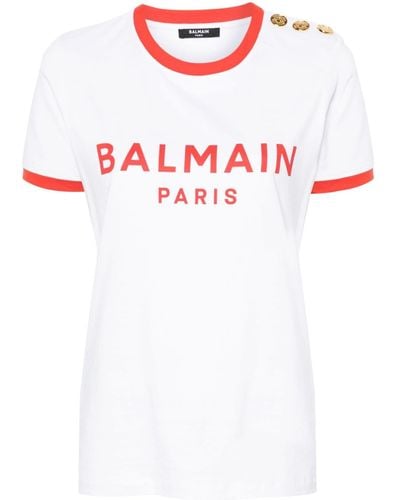 Balmain T-shirt en coton à logo imprimé - Blanc