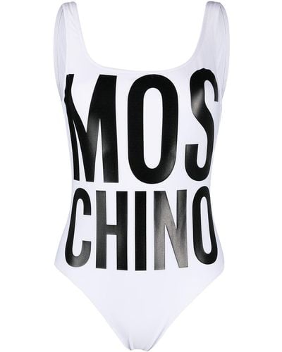 Moschino Badeanzug mit Logo-Print - Weiß
