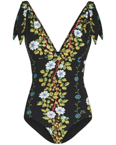 Etro Floral-print V-neck Swimsuit - Black