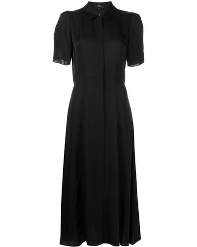 Theory Silk Midi Shirt Dress - Black