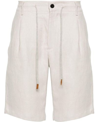 Eleventy Drawstring Linen Bermuda Shorts - White