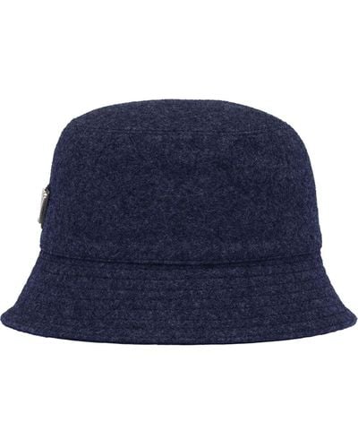 Prada Logo Plaque Wool Bucket Hat - Blue
