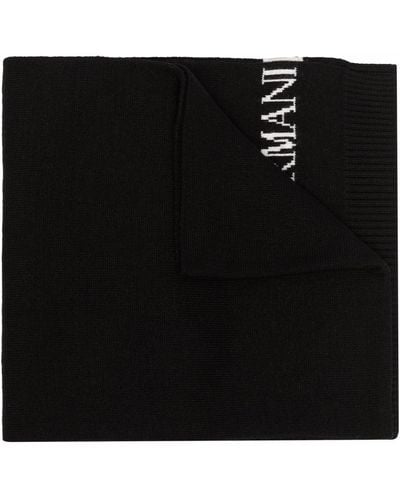 Emporio Armani Intarsia-knit Logo Scarf - Black