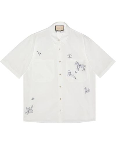 Gucci Animal-embroidery Short-sleeve Shirt - White