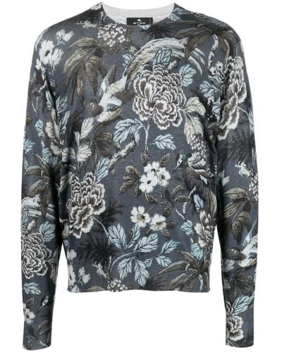 Etro Floral-print Cashmere-silk Sweatshirt - Gray