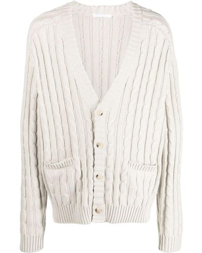 Helmut Lang Cardigan en maille torsadée à col v - Blanc