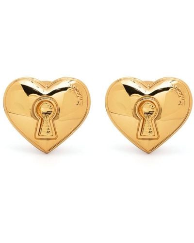 Moschino Logo-embossed Heart-motif Earring - Metallic
