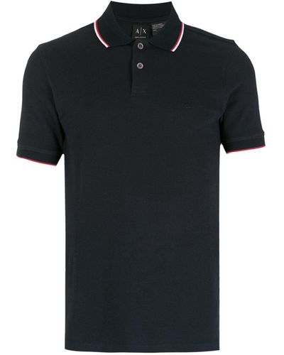 Armani Exchange コントラストストライプ ポロシャツ - ブラック