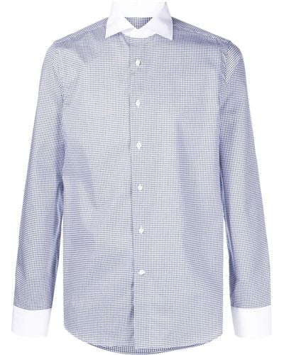 Canali Houndstooth-print Cotton Shirt - Blue