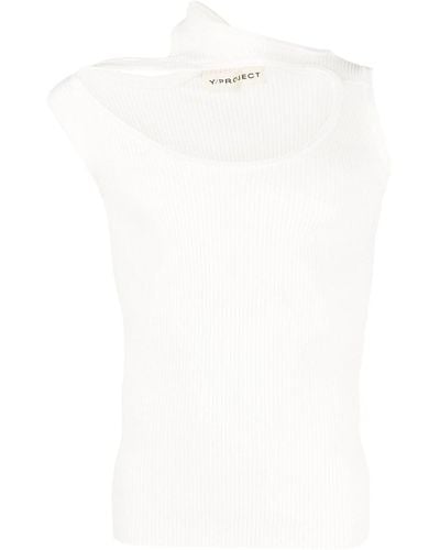 Y. Project Triple Collar Ribbed Tank Top - White