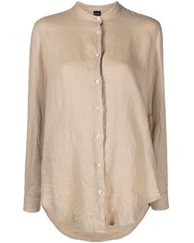 Fay Band-collar Long-sleeve Linen Shirt - Natural
