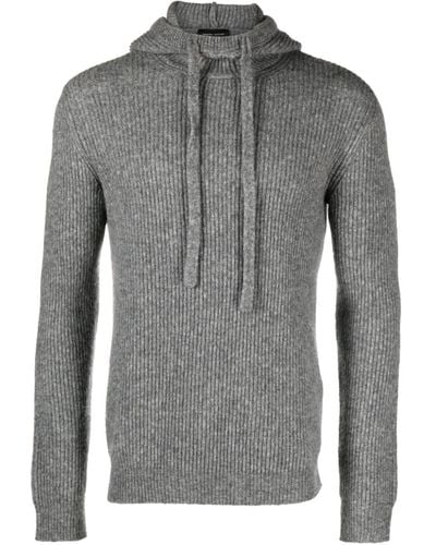 Roberto Collina Drawstring Hood Ribbed Sweater - Grey