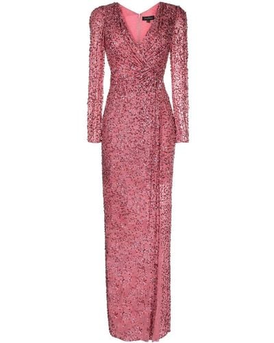 Jenny Packham Bobbie Gathered Sequin Gown - Pink