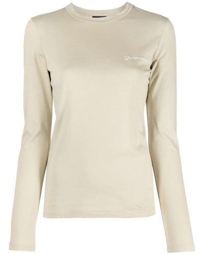 Jacquemus Le T-shirt Brode Logo-embroidered Top - Natural