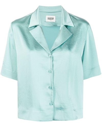 Claudie Pierlot キャンプカラー シルクシャツ - ブルー