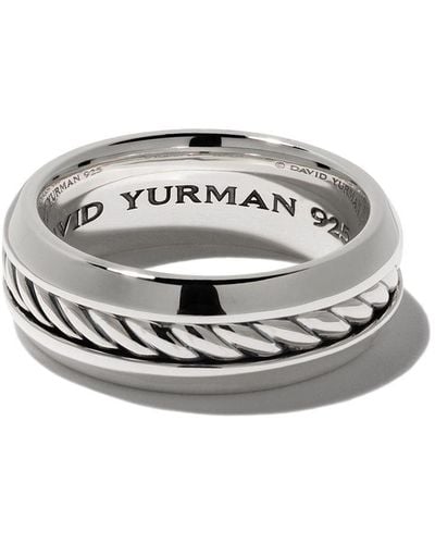 David Yurman Sterling Silver Cable Inset Band Ring - White