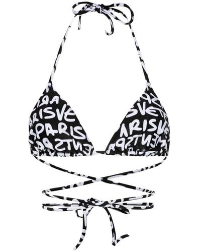 Vetements Top bikini a triangolo con stampa - Bianco