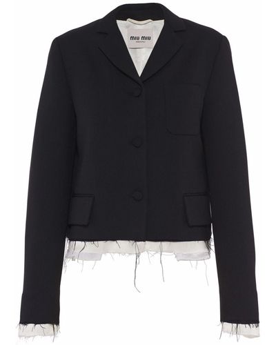 Miu Miu Grain De Poudre Cropped Blazer - Black