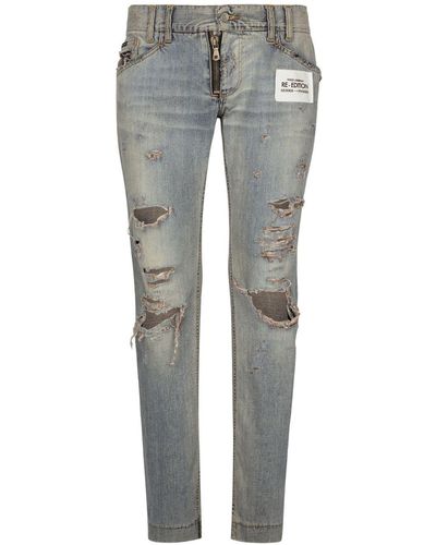 Dolce & Gabbana Ripped Slim-fit Jeans - Gray
