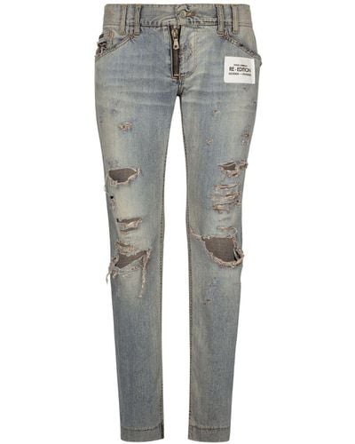 Dolce & Gabbana Vaqueros slim con detalles rasgados - Gris