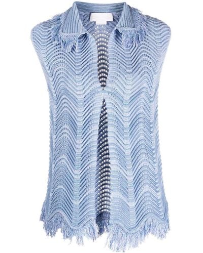 Genny Fringe-detail Knitted Vest - Blue