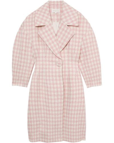 ShuShu/Tong Check-pattern Single-breasted Coat - Pink