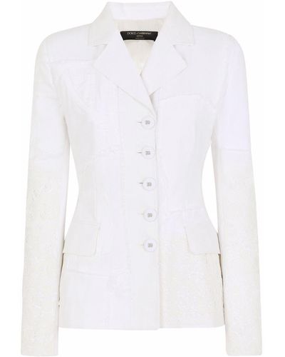 Dolce & Gabbana Lace-patchwork Single-breasted Blazer - White