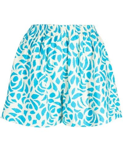 Bambah Camelia Floral-print Linen Shorts - Blue
