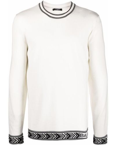 Balmain Jersey con cuello redondo y logo - Blanco