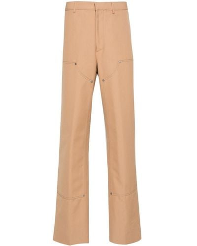 Palm Angels Logo-embroidered Straight Trousers - Naturel