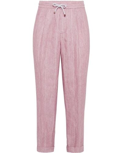 Brunello Cucinelli Striped Linen Trousers - Pink
