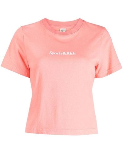 Sporty & Rich Logo-print Cotton T-shirt - Pink