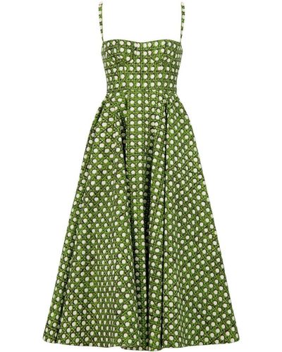 Giambattista Valli Polka-dot Flared Midi Dress - Green