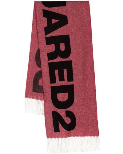 DSquared² Ausgefranster Schal mit Logo-Print - Rot