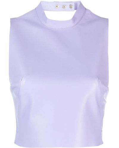 Manokhi Halterneck Leather Cropped Top - Purple