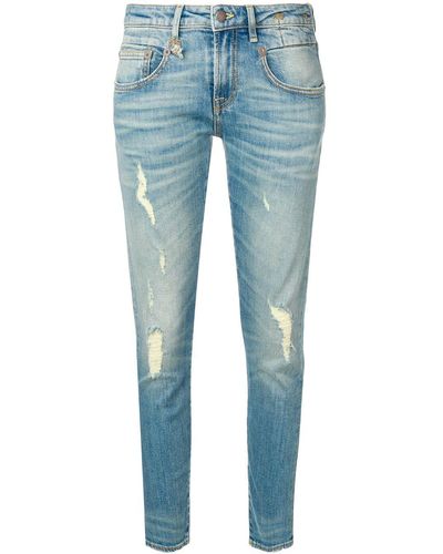 R13 Skinny-Jeans in Distressed-Optik - Blau