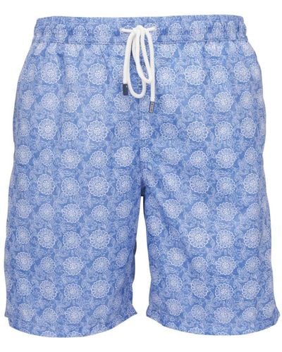 Fedeli Floral-print Swim Shorts - Blue