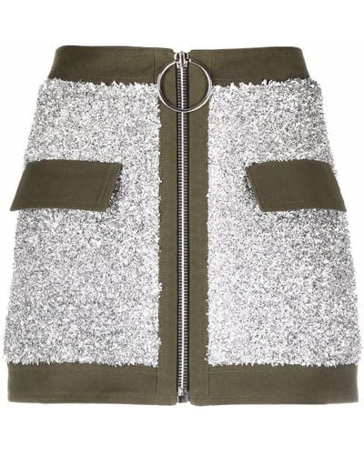 Balmain Contrast-trim Zipped Skirt - Metallic