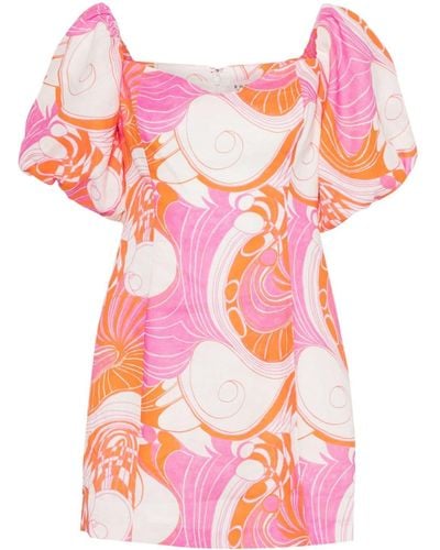 RHODE Dali Floral-print Off-shoulder Minidress - Pink