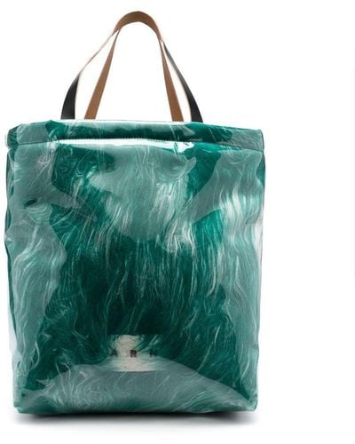 Marni Covered-shearling Tote Bag - Green